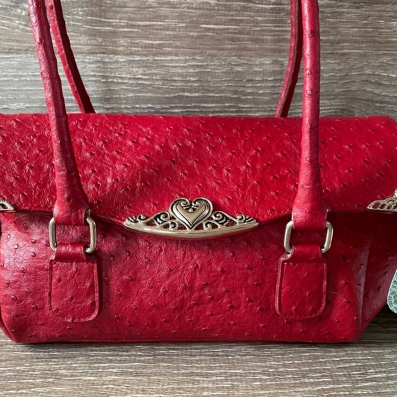 EUC Red Ostrich Embossed Shoulder Bag with Ornate Silver Hardware - Picture 5 of 13